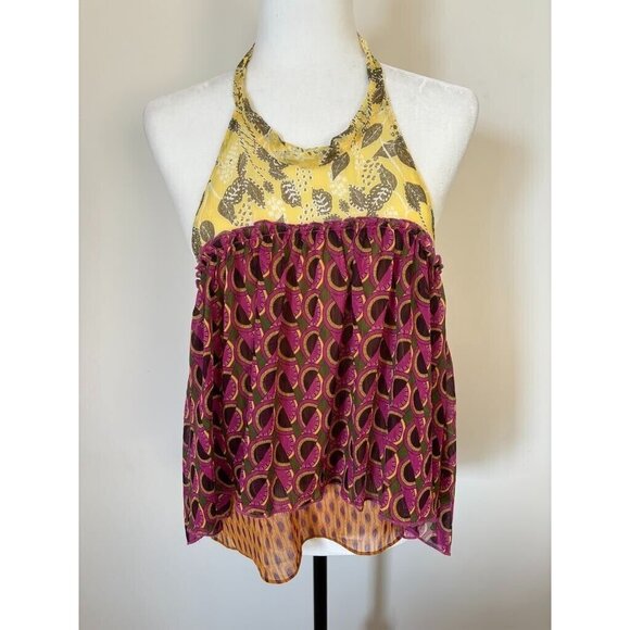 NWT ZARA Halter Top Chiffon Size Medium Backless Geometric Floral Print Boho - Picture 3 of 9